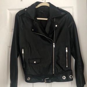 Zara black faux leather motto jacket